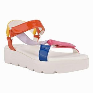 Nine West Bringly Flat Sandals - White/Orange/Blue - Ireland (CA2450381)